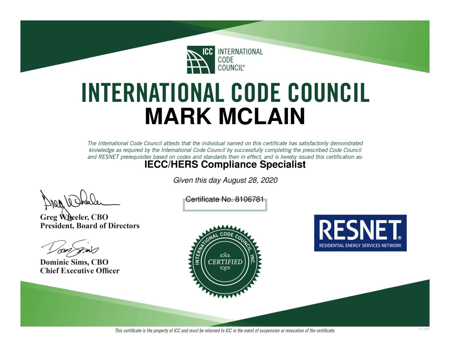 ICC Certificate ECS Mark McLain Confluence Architecture